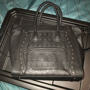 Black faux leather skull bag